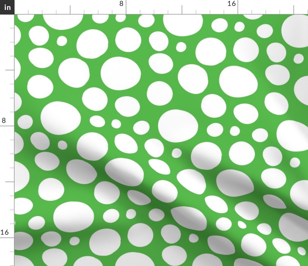 Cute Hand Drawn Poka Dot Circles GREEN and WHITE