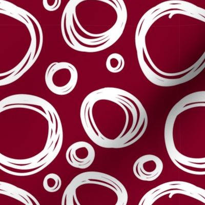 Cute Hand Drawn Poka Dot Circles GARNET and WHITE