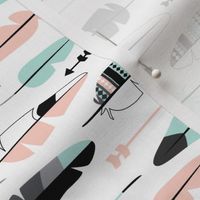 Geometric vintage feathers pastel arrows in mint and coral illustration pattern flipped