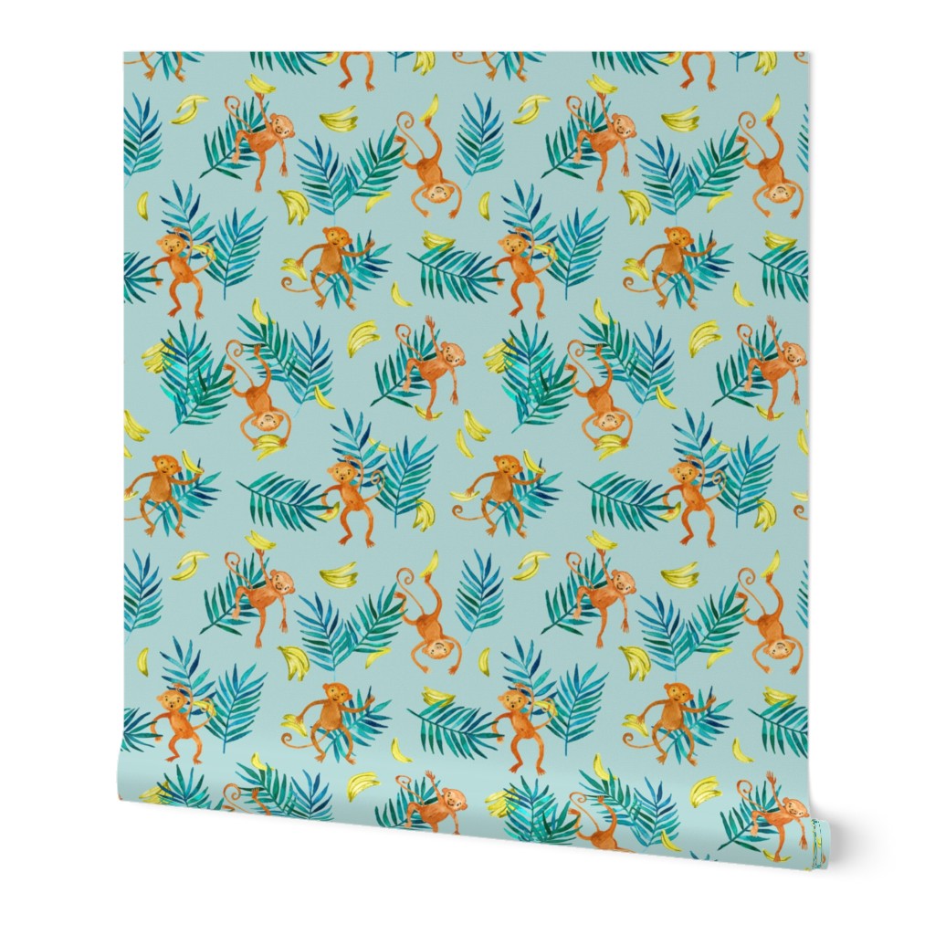 Tropical Monkey Banana Bonanza on mint green