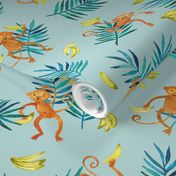 Tropical Monkey Banana Bonanza on mint green