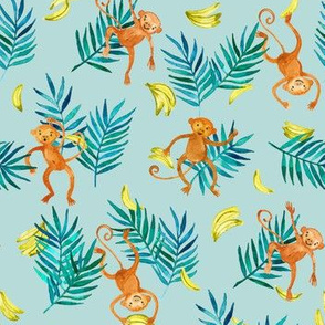 Tropical Monkey Banana Bonanza on mint green