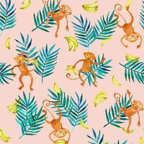 Tropical Monkey Banana Bonanza on blush pink