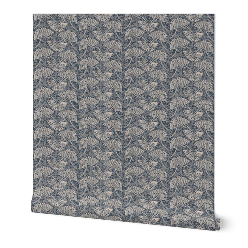 Stylized Ikat Butterfly- blue, grey