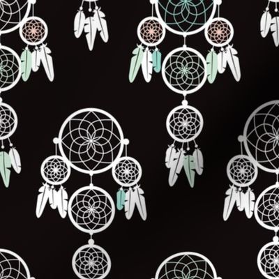 Dreamy dreamcatcher indian boho gypsy summer feathers design pastel black white and mint gender neutral