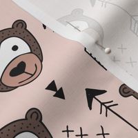 Cute geometric safari monkey zoo fun animals and arrows kids design in gender neutral beige and brown