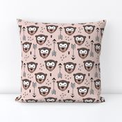 Cute geometric safari monkey zoo fun animals and arrows kids design in gender neutral beige and brown