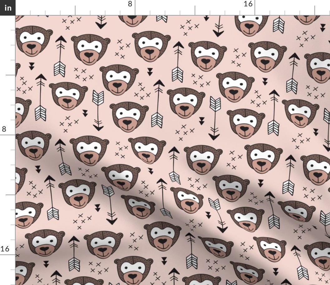 Cute geometric safari monkey zoo fun animals and arrows kids design in gender neutral beige and brown