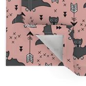 Cool bats flying dogs illustration design with geometric triangles and arrows for halloween and cool fashion pink for girls