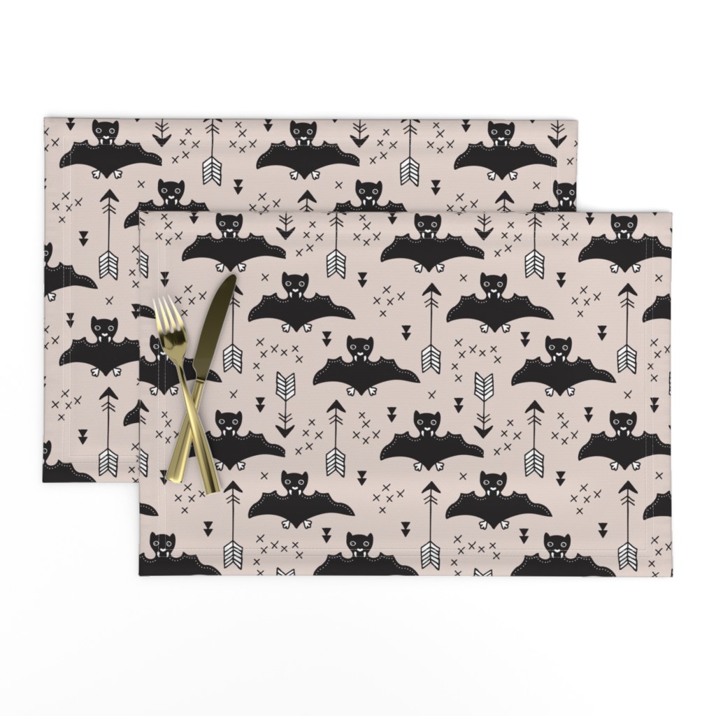 Cool bats flying dogs illustration design with geometric triangles and arrows for halloween and cool fashion gender neutral beige