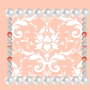 Southern Belle Pearl & Rhinestone Damask - Coral Pillow