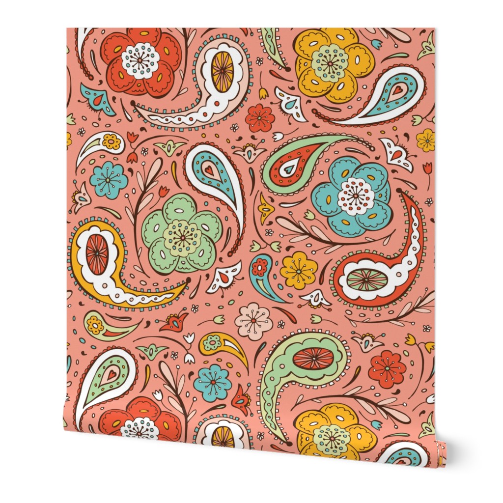 Adora Paisley - Coral Medium Scale