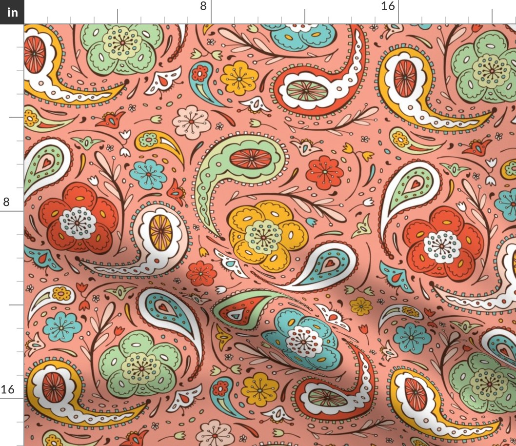 Adora Paisley - Coral Medium Scale