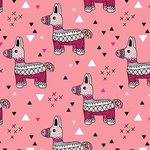 Cool piñata Llama birthday party mexican horse illustration geometric details pink