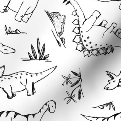 Sketched Dinosaurs in B&W
