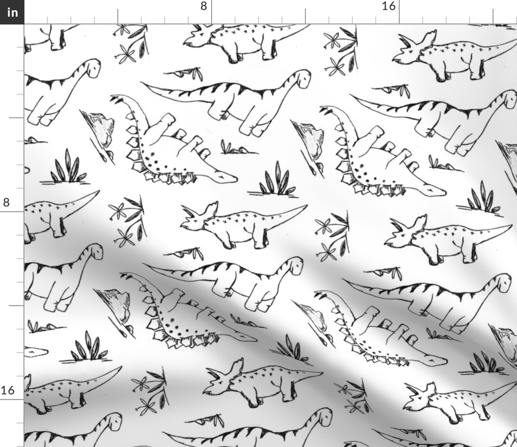 Sketched Dinosaurs in B&W