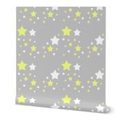 Celestial Yellow and White Stars on Grey Gray 