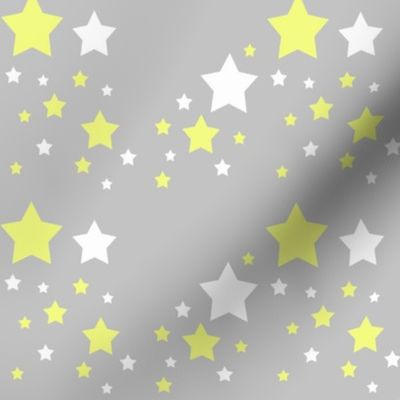 Celestial Yellow and White Stars on Grey Gray 