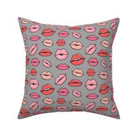 Lips Kiss Valentine Lipstick Love Red Pink on Grey