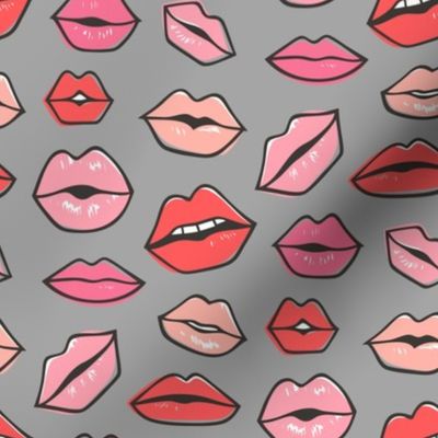 Lips Kiss Valentine Lipstick Love Red Pink on Grey