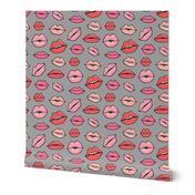 Lips Kiss Valentine Lipstick Love Red Pink on Grey