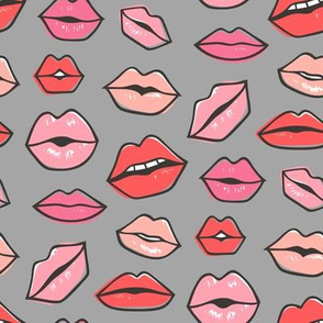 Lips Kiss Valentine Lipstick Love Red Pink on Grey