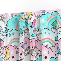 1 Pegasus winged unicorns pegacorns stars rainbows clouds trees ponds lakes teddy bears shooting cats fairy kei lolita sky skies pony ponies horses kawaii japanese inspired moon castles  colorful