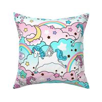 1 Pegasus winged unicorns pegacorns stars rainbows clouds trees ponds lakes teddy bears shooting cats fairy kei lolita sky skies pony ponies horses kawaii japanese inspired moon castles  colorful