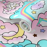 1 Pegasus winged unicorns pegacorns stars rainbows clouds trees ponds lakes teddy bears shooting cats fairy kei lolita sky skies pony ponies horses kawaii japanese inspired moon castles  colorful