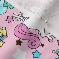 2 Pegasus winged unicorns pegacorns stars rainbows clouds trees ponds lakes teddy bears shooting cats fairy kei lolita sky skies pony ponies horses kawaii japanese inspired moon castles  colorful