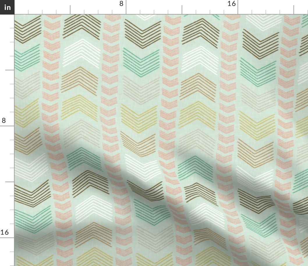 Herringbone in Coral and Mint