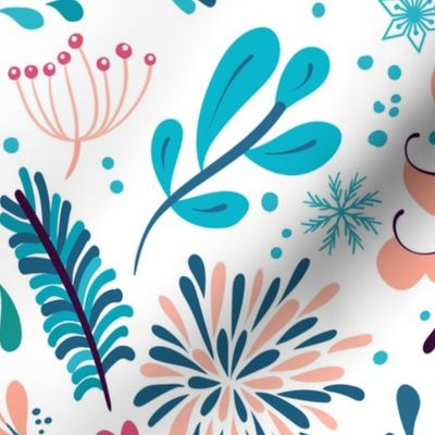 Winter flowers and snowflakes seamless pattern