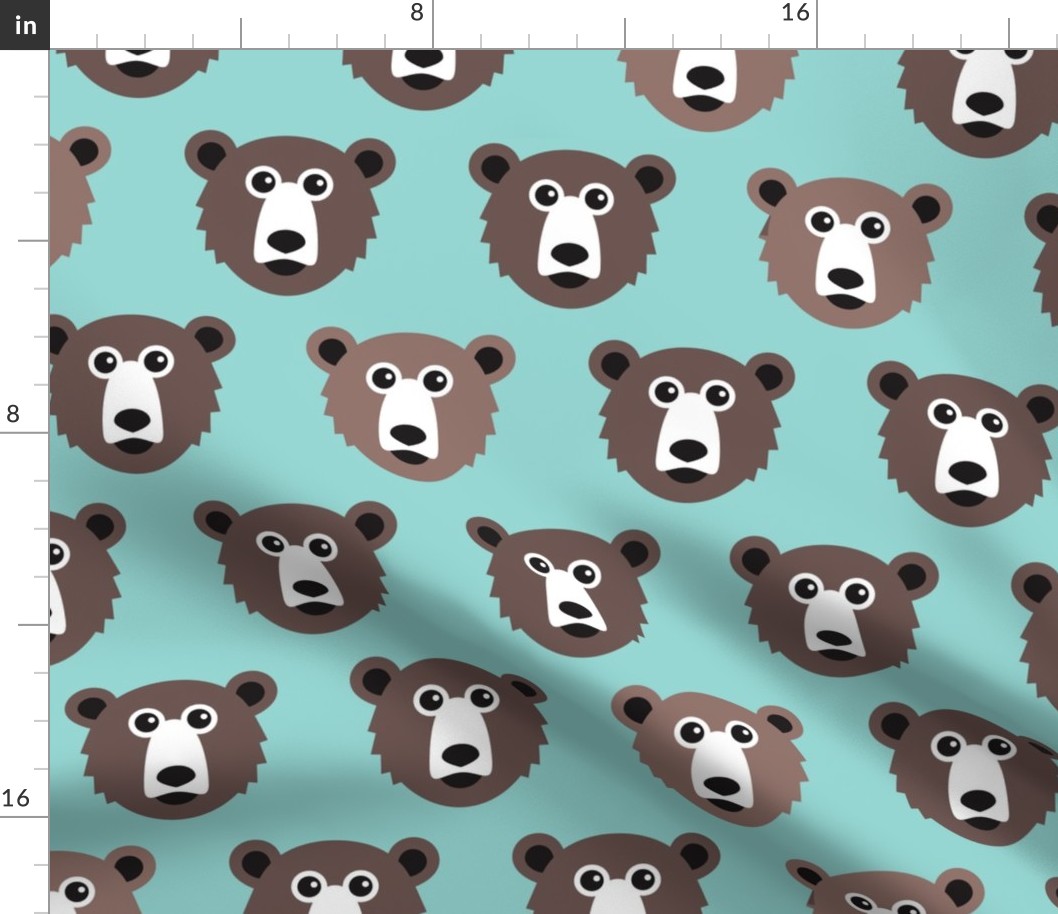 Cute blue retro scandinavian style grizzly winter bear illustration pattern XL