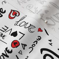 Love and Hearts Typography in black, red and white