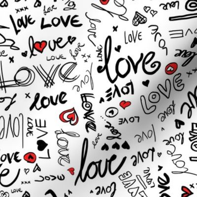 Love and Hearts Typography in black, red and white