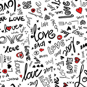 Love and Hearts Typography in black, red and white