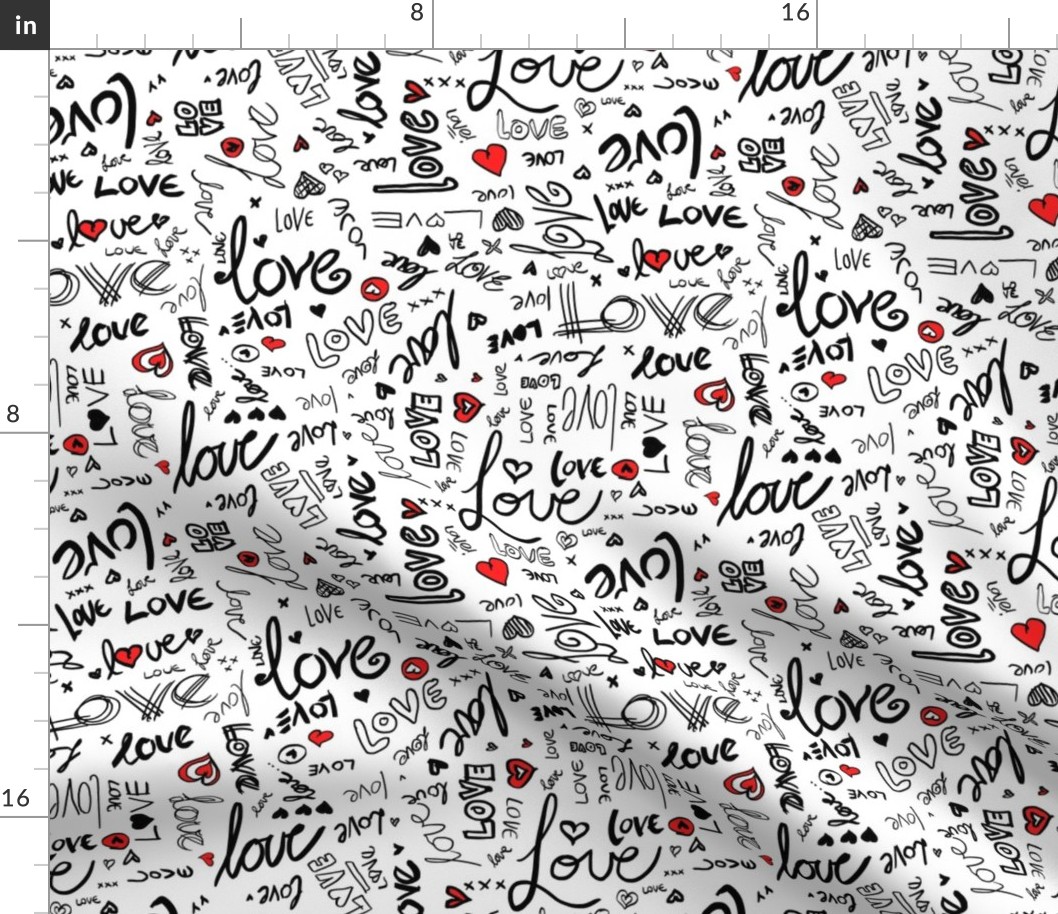 Love and Hearts Typography in black, red and white