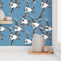 Atlantic Puffins blue tea towel