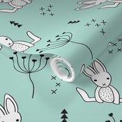 Adorable little baby bunny geometric scandinavian style rabbit for kids gender neutral mint
