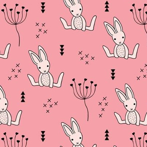 Adorable little baby bunny geometric scandinavian style rabbit for kids pink