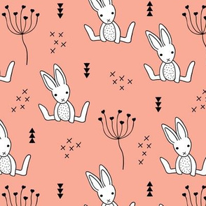 Adorable little baby bunny geometric scandinavian style rabbit for kids soft coral
