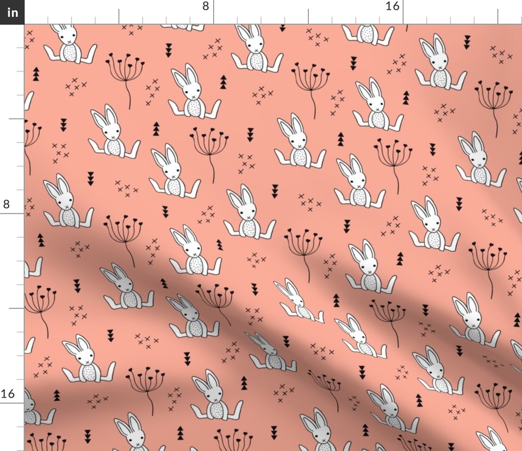 Adorable little baby bunny geometric scandinavian style rabbit for kids soft coral