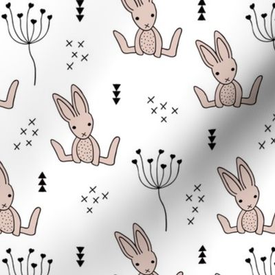 Adorable little baby bunny geometric scandinavian style rabbit for kids gender neutral black and white