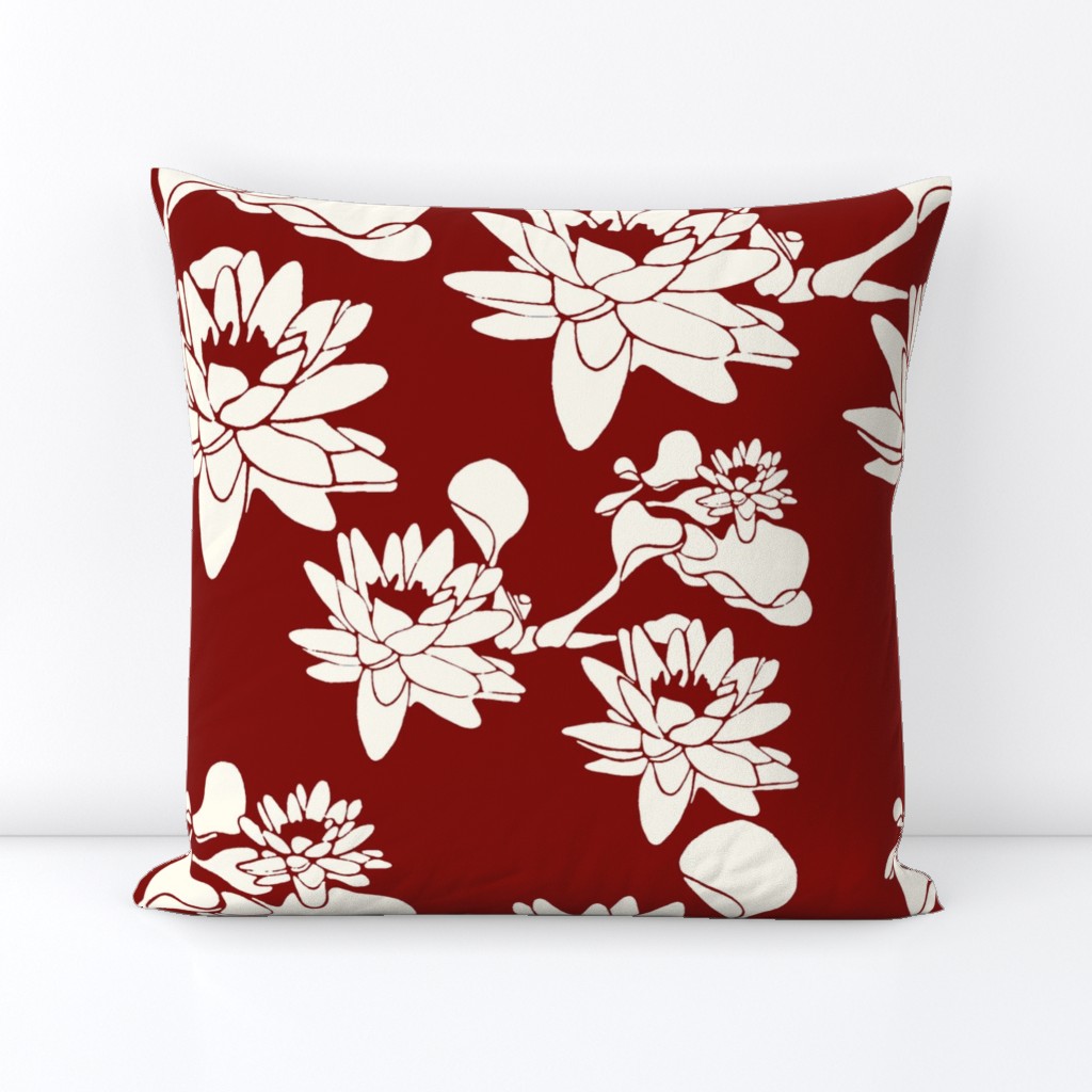 Water Lily print ivory oxblood