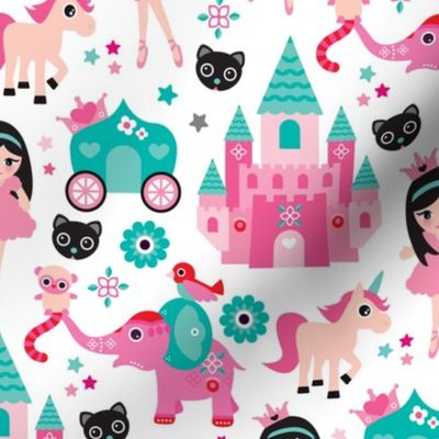 Adorable pink princess dreams with unicorn elephants cats and magic sparkle fairy LARGE