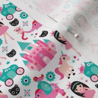 Adorable pink princess dreams with unicorn elephants cats and magic sparkle fairy XS