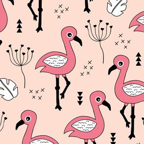 Cute little tropical flamingo birds for girls fun spring summer illustration design