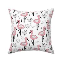 Cute little tropical flamingo birds for girls fun spring summer illustration design black and white
