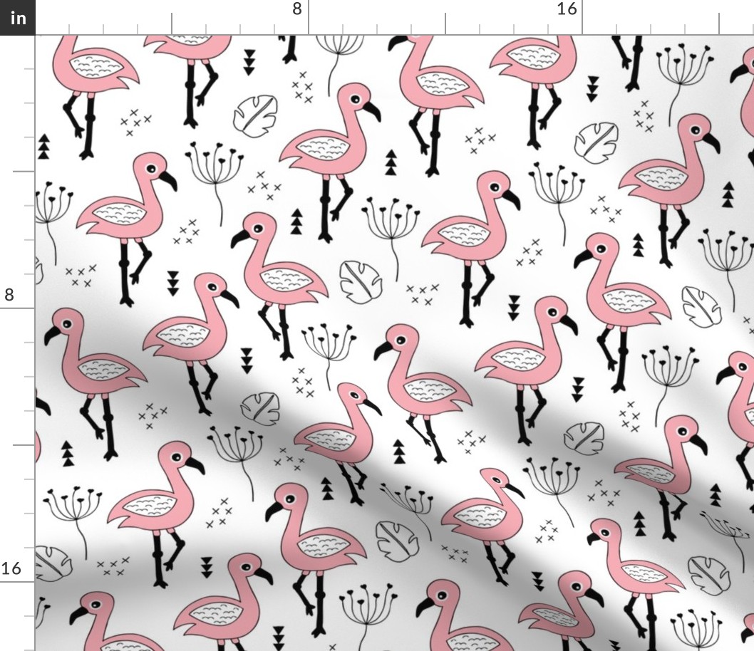 Cute little tropical flamingo birds for girls fun spring summer illustration design black and white