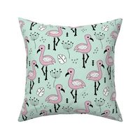 Cute little tropical flamingo birds for girls fun spring summer illustration design mint violet